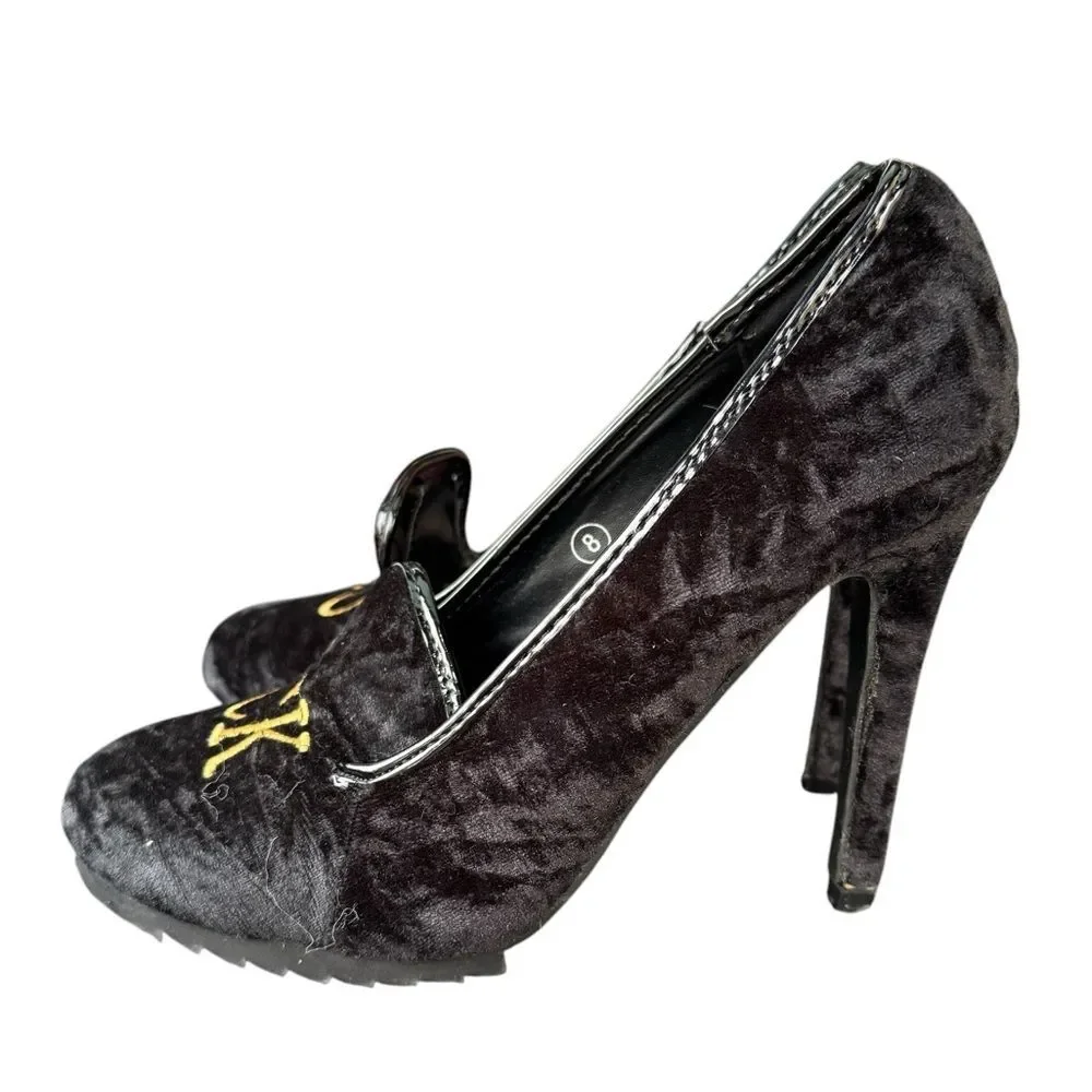 YRU Posch F U C K Black Loafer High Heels Women’s Sz 8 - Picture 5 of 9